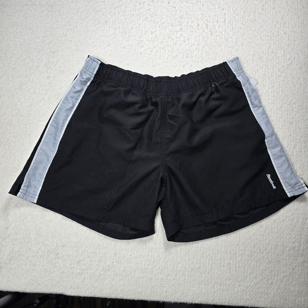Reebok Athletic Running Training Shorts Black Grey Stripe Medium